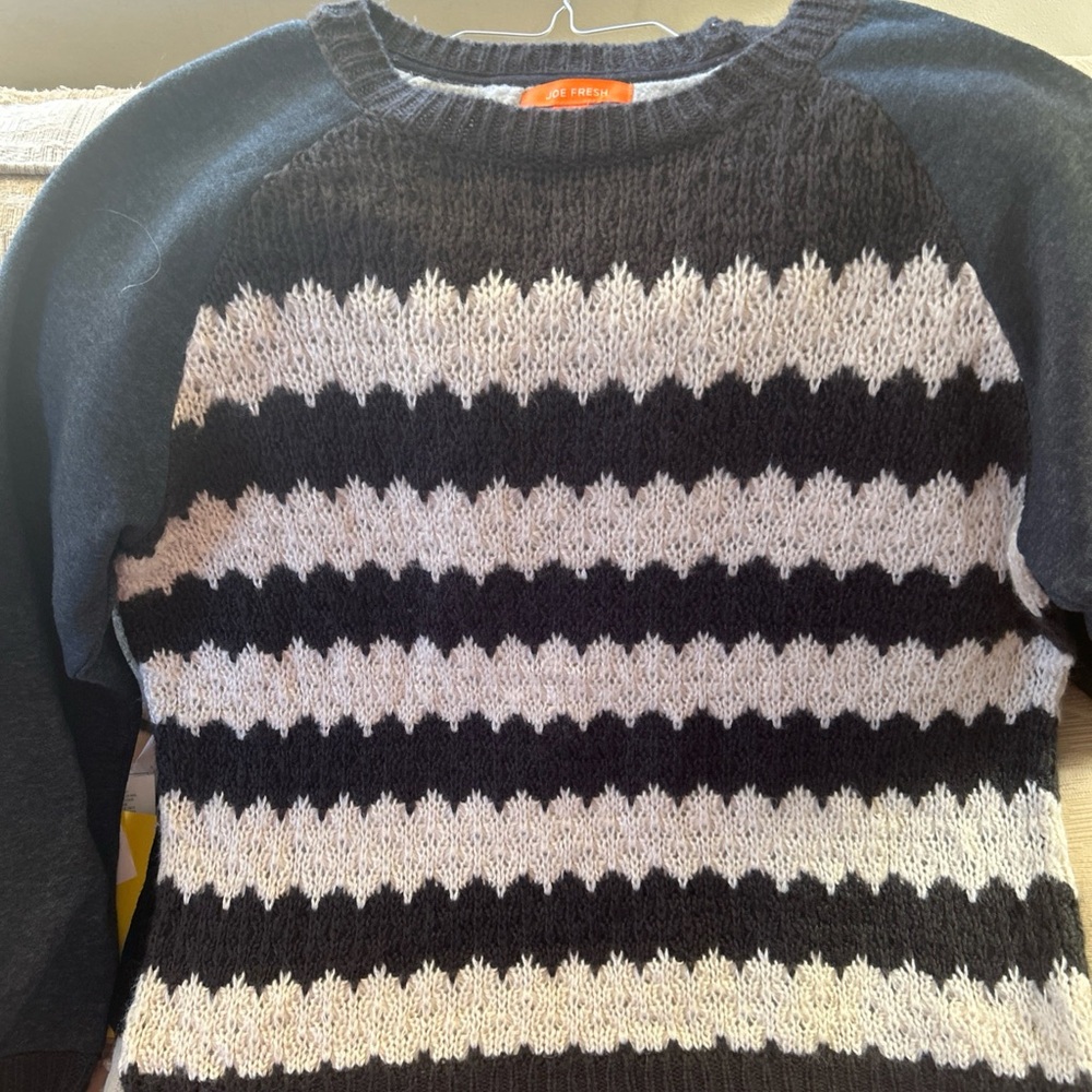Joe Fresh Dark Gray  and White Patterned Crew Neck Sweater